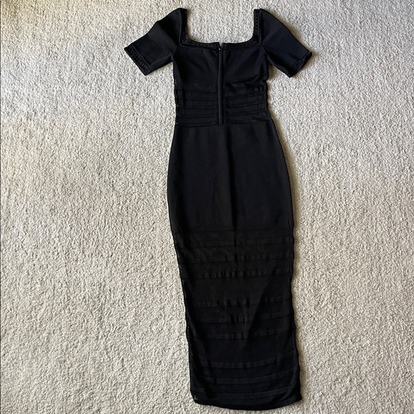 House of Cb Lilla Black Openwork Knit Midi Dress Small
